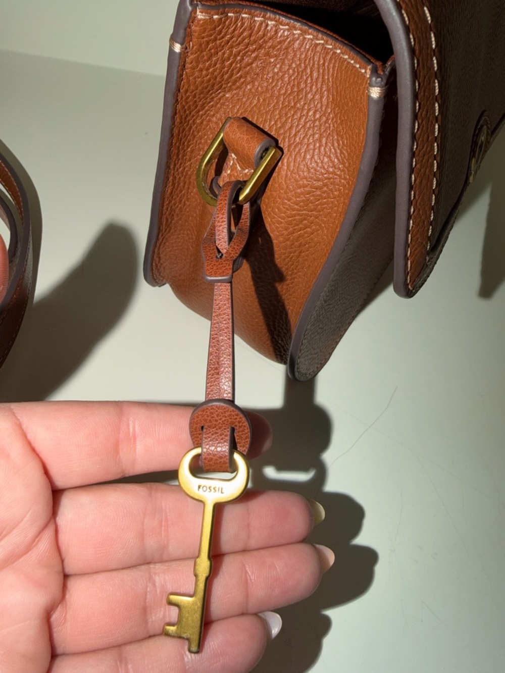 Fossil Pebbled Leather Crossbody in Cognac Brown - Picture 8 of 8